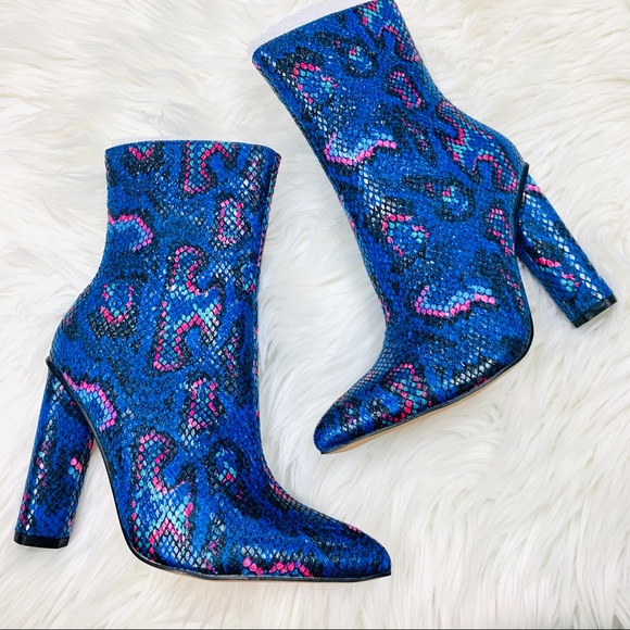 Shoes - Blue snakeskin heeled bootie
